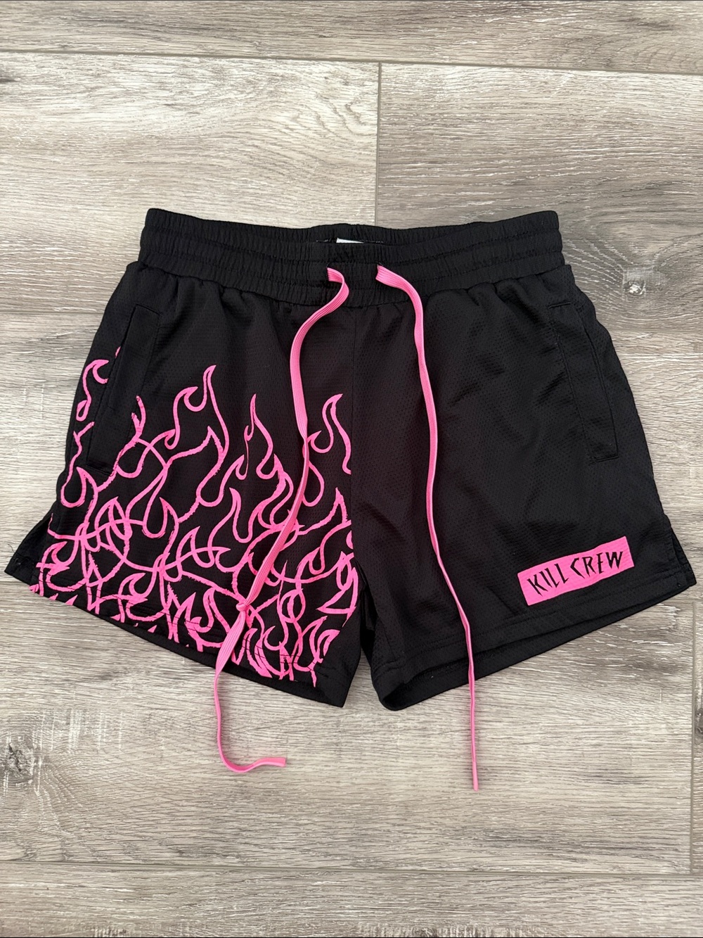 Kill Crew Black Athletic Shorts with Pink Flame Accents